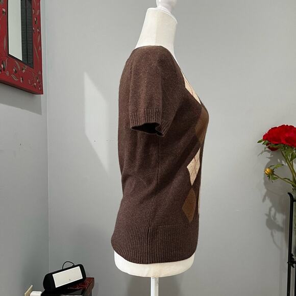 NEW Marina Luna Cashmere Argyle Classic Preppy Timeless Layering Sweater S NWOT - Picture 4 of 15